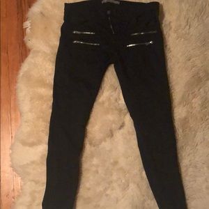 Zara black motorcycle skinny jean zipper detail!!